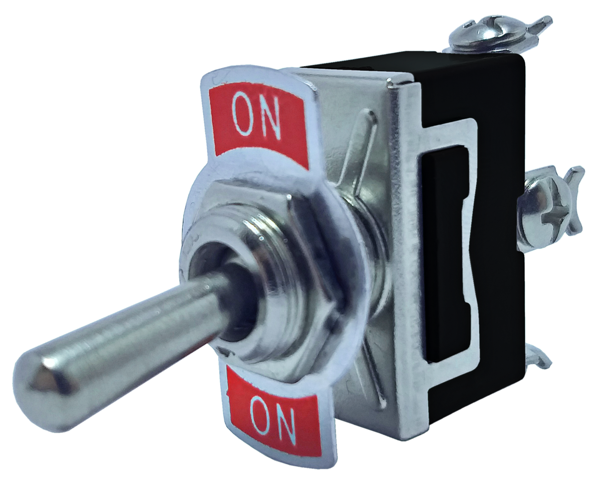 CHAVE ALAVANCA UNIPOLAR, METAL, ON/ON 15A 250VAC, COR PRETO, (1UN)