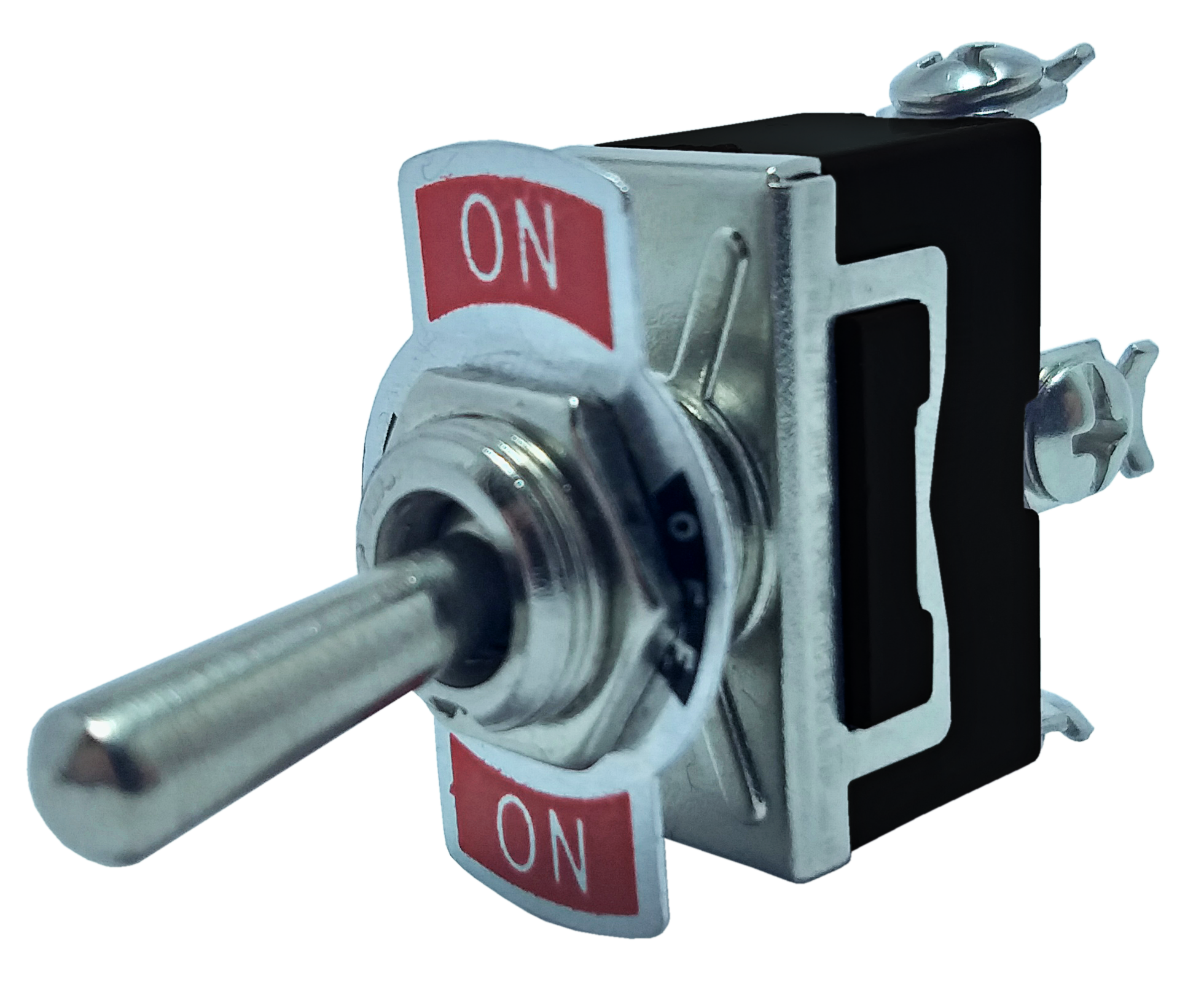 CHAVE ALAVANCA UNIPOLAR, METAL, ON/OFF/ON 15A 250VAC, COR PRETO, (1UN)