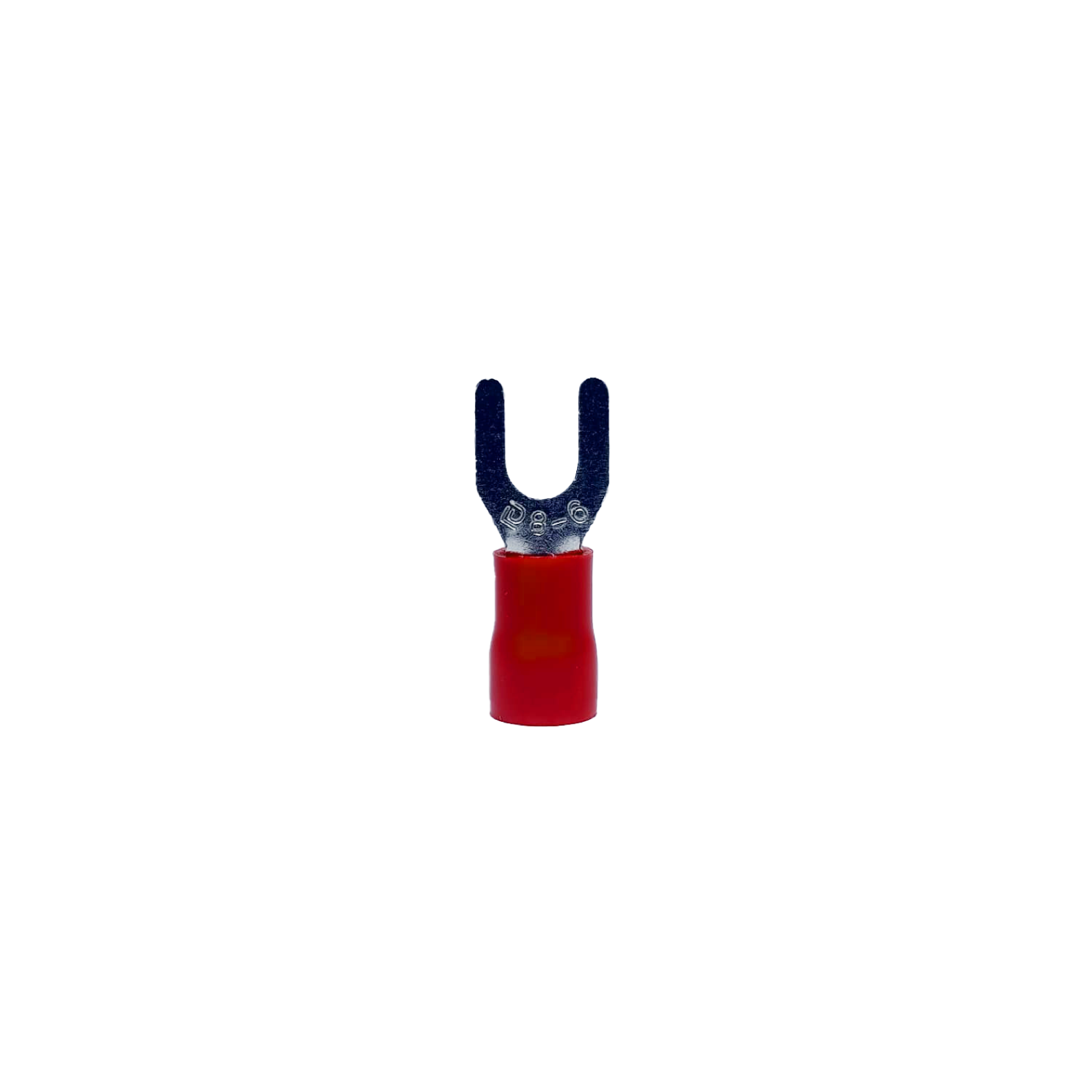 TERMINAL, COBRE ESTANHADO, GARFO M8, PRE-ISOL.  6,0-10,0MM² 50A, COR VERMELHO, (PCTE 100UN)