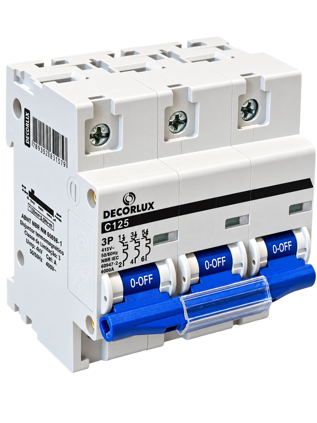 MINI DISJUNTOR, PLÁSTICO, DIN35, 3P 125A 415V~ 6KA CURVA C, COR BRANCO, (1UN)