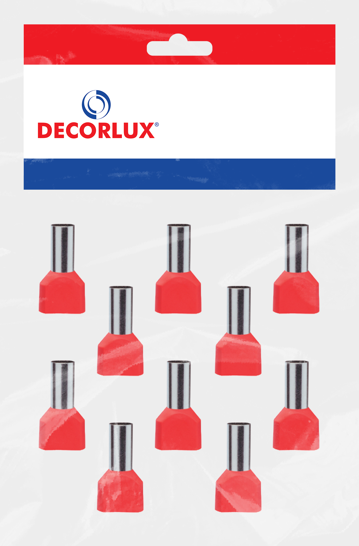 TERMINAL, COBRE ESTANHADO, ILHÓS DUPLO TUBULAR 2X10,0MM² 50A, COR VERMELHO, (BL 10UN)