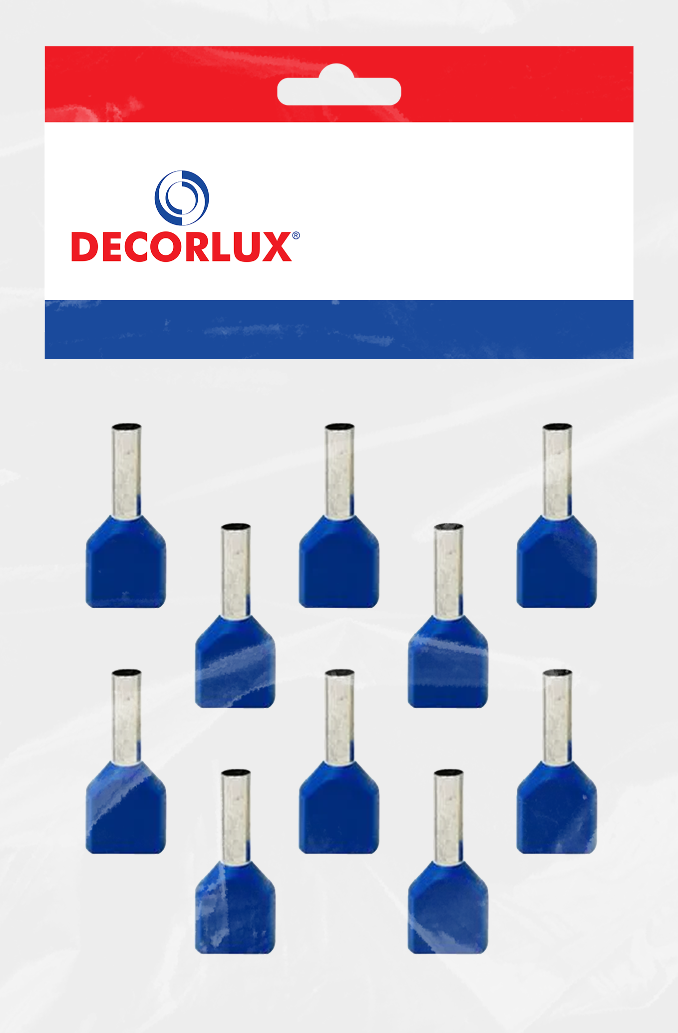 TERMINAL, COBRE ESTANHADO, ILHÓS DUPLO TUBULAR 2X2,5MM² 21A, COR AZUL, (BL 10UN)