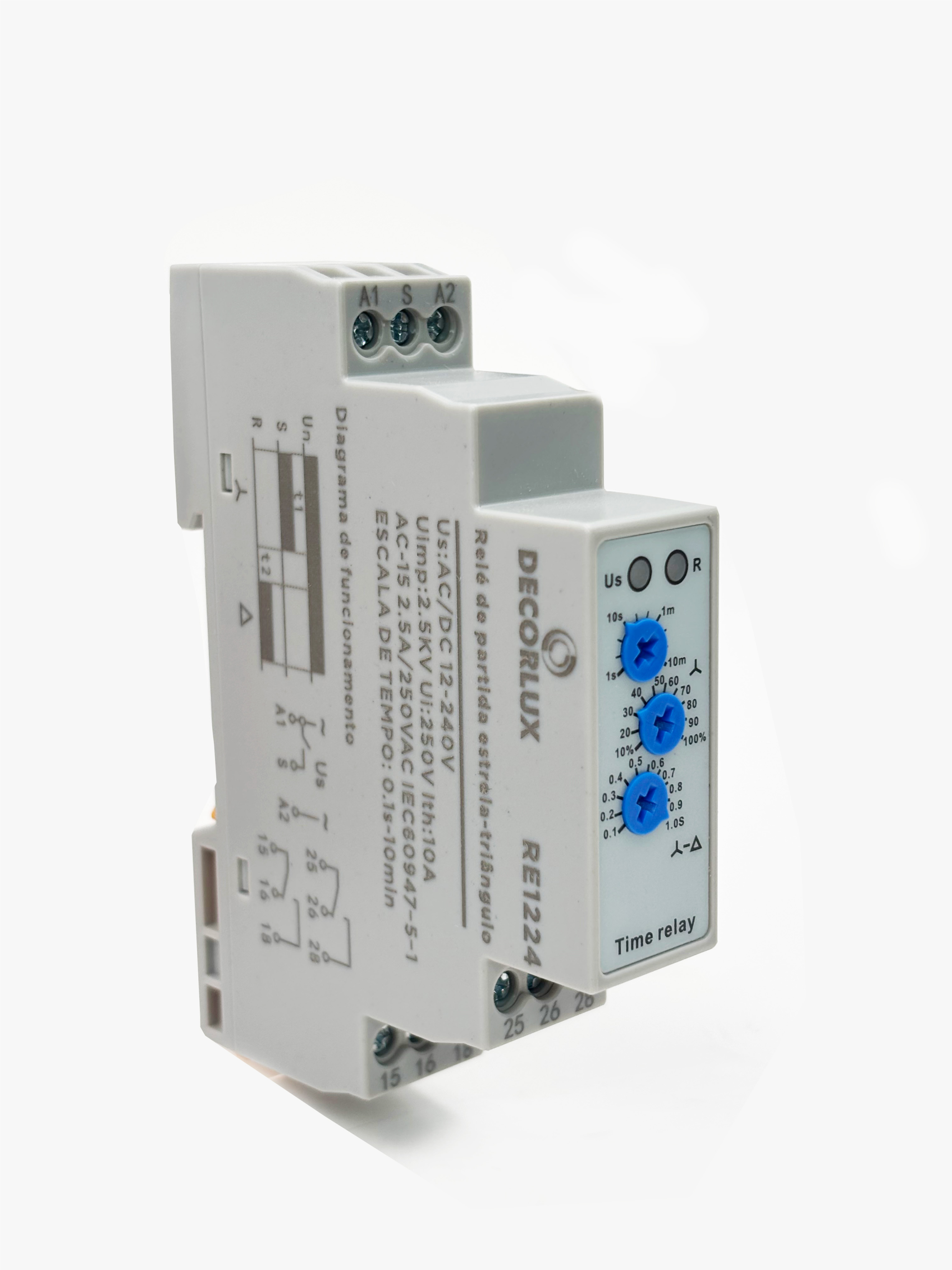 RELÉ DE PARTIDA ESTRELA TRIÂNGULO, 12V - 240V AC/DC, 0,1S-10MIN., 10A, COR BRANCO (CX 1UN)