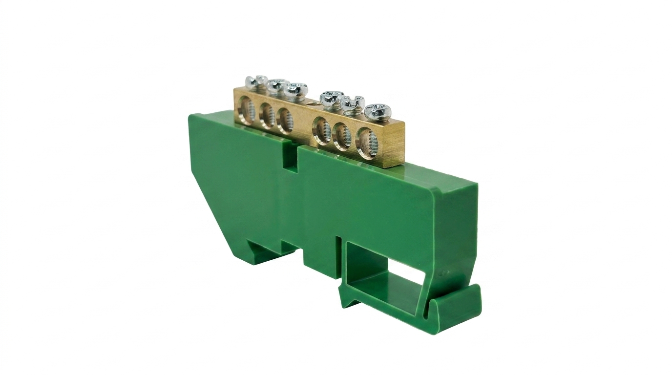 BARRAMENTO DE TERRA, COBRE, DIN35, 6P 80A 500V, COR VERDE, (1UN)