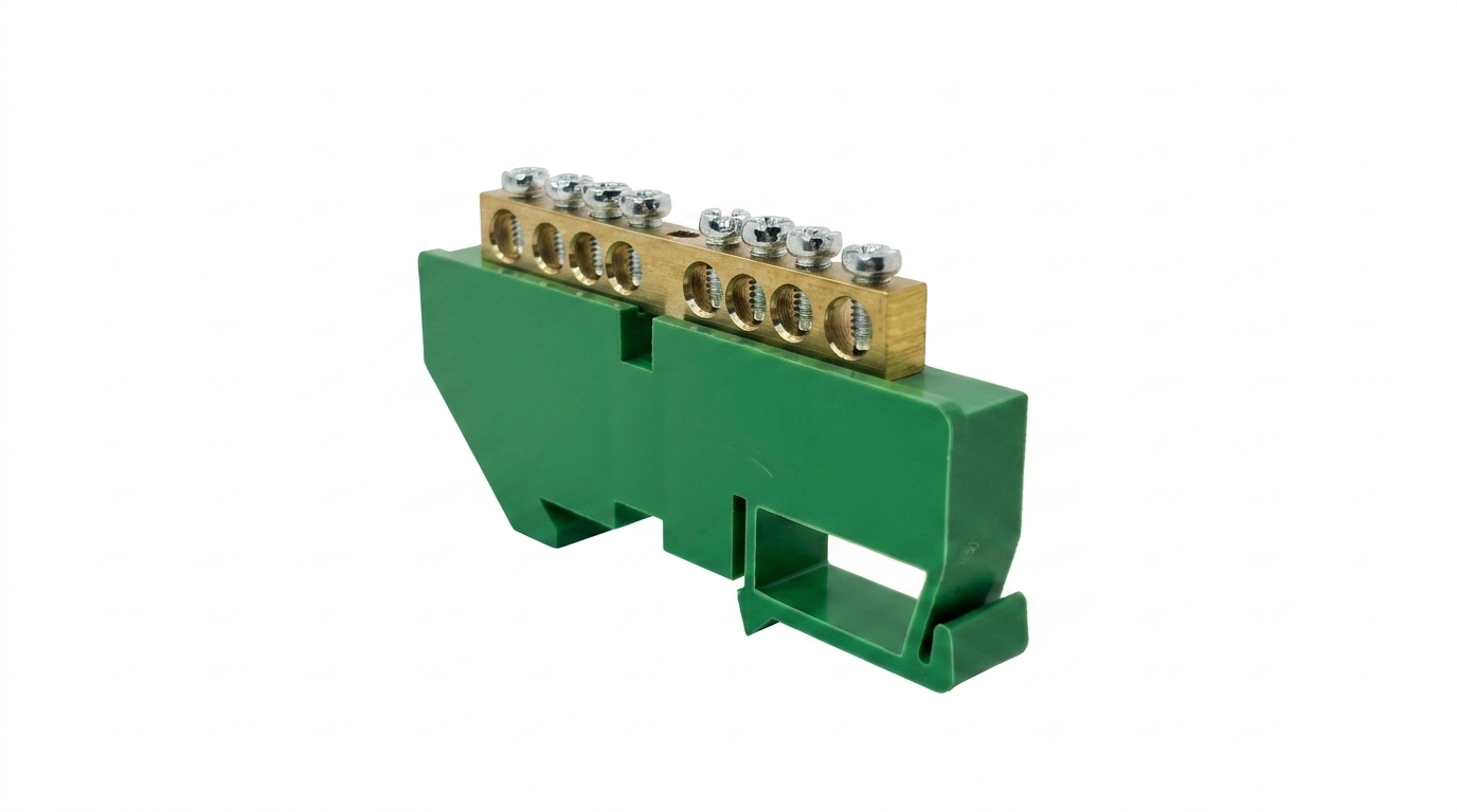 BARRAMENTO DE TERRA, COBRE, DIN35, 8P 80A 500V, COR VERDE, (1UN)