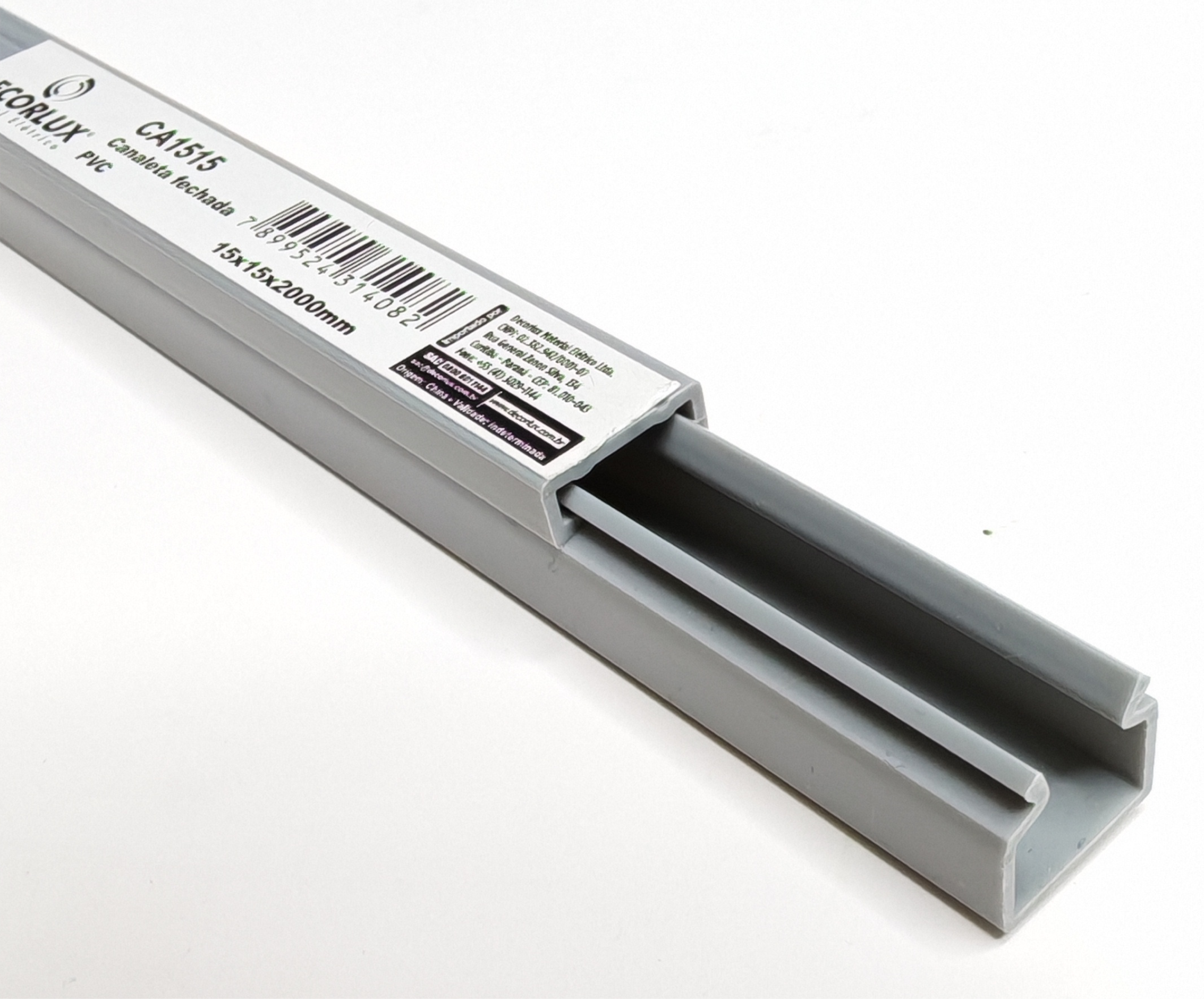 CANALETA FECHADA, PVC, 15X15X2000MM, CINZA, (1UN)