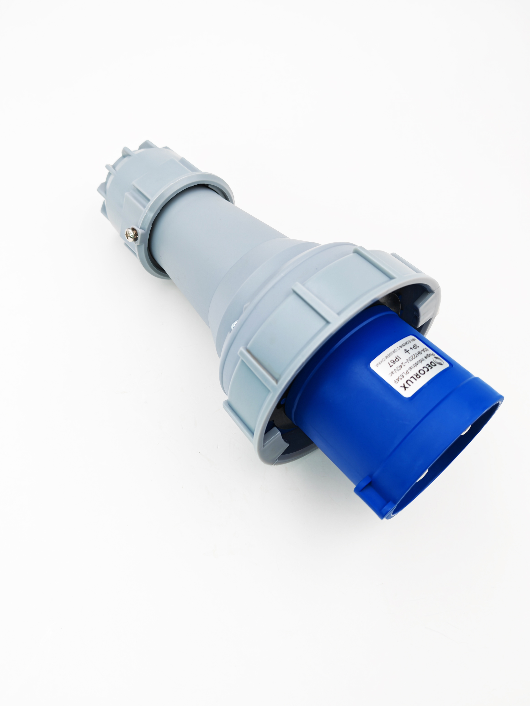 PLUGUE INDUSTRIAL, PLÁSTICO, 63A 220~240V, 3P+T, 9H, IP67, COR AZUL, (PCTE 1UN)