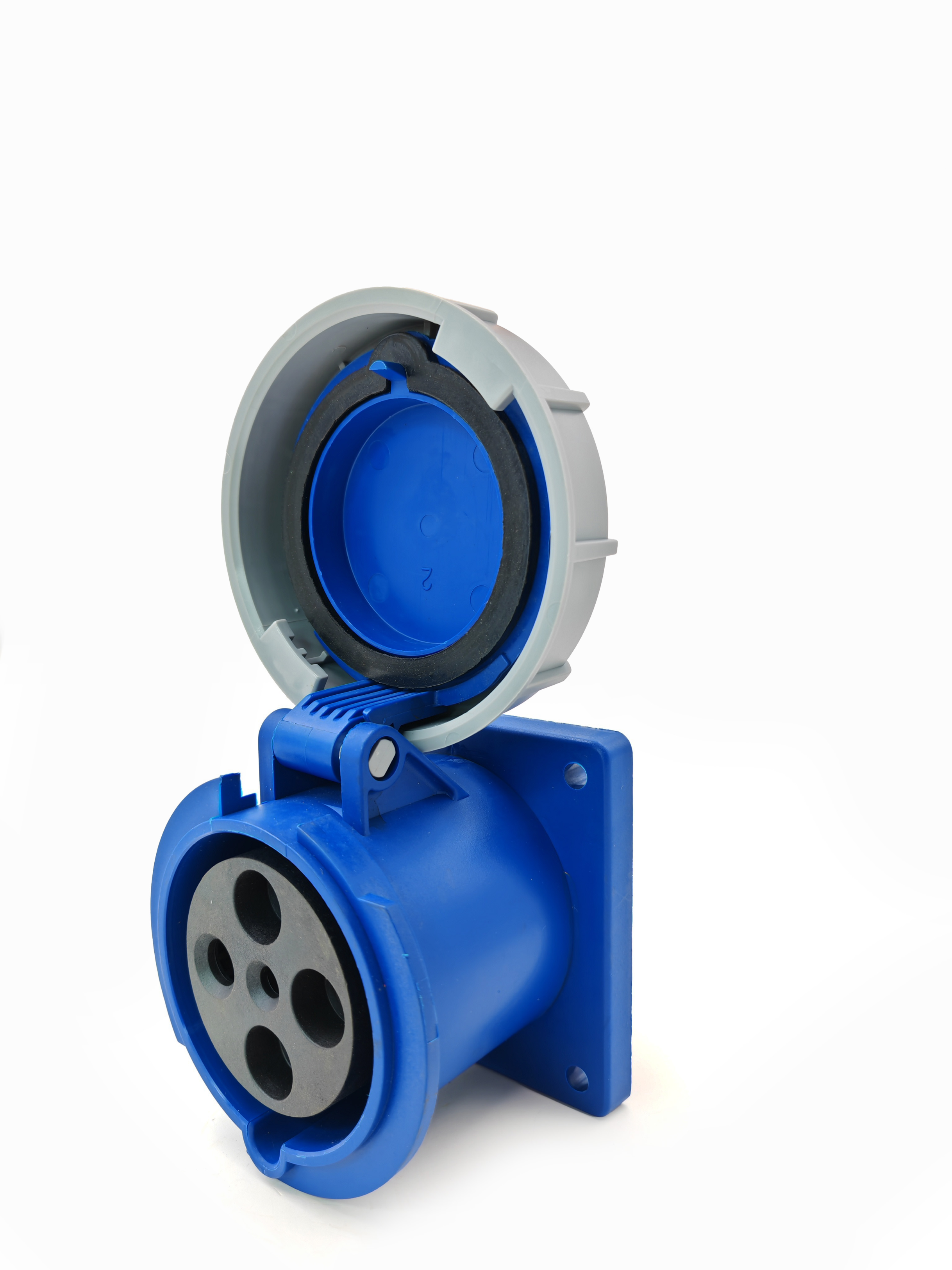 TOMADA INDUSTRIAL EMBUTIR, PLÁSTICO, 63A 220~240V, 3P+T, 9H, IP67, COR AZUL, (PCTE 1UN)