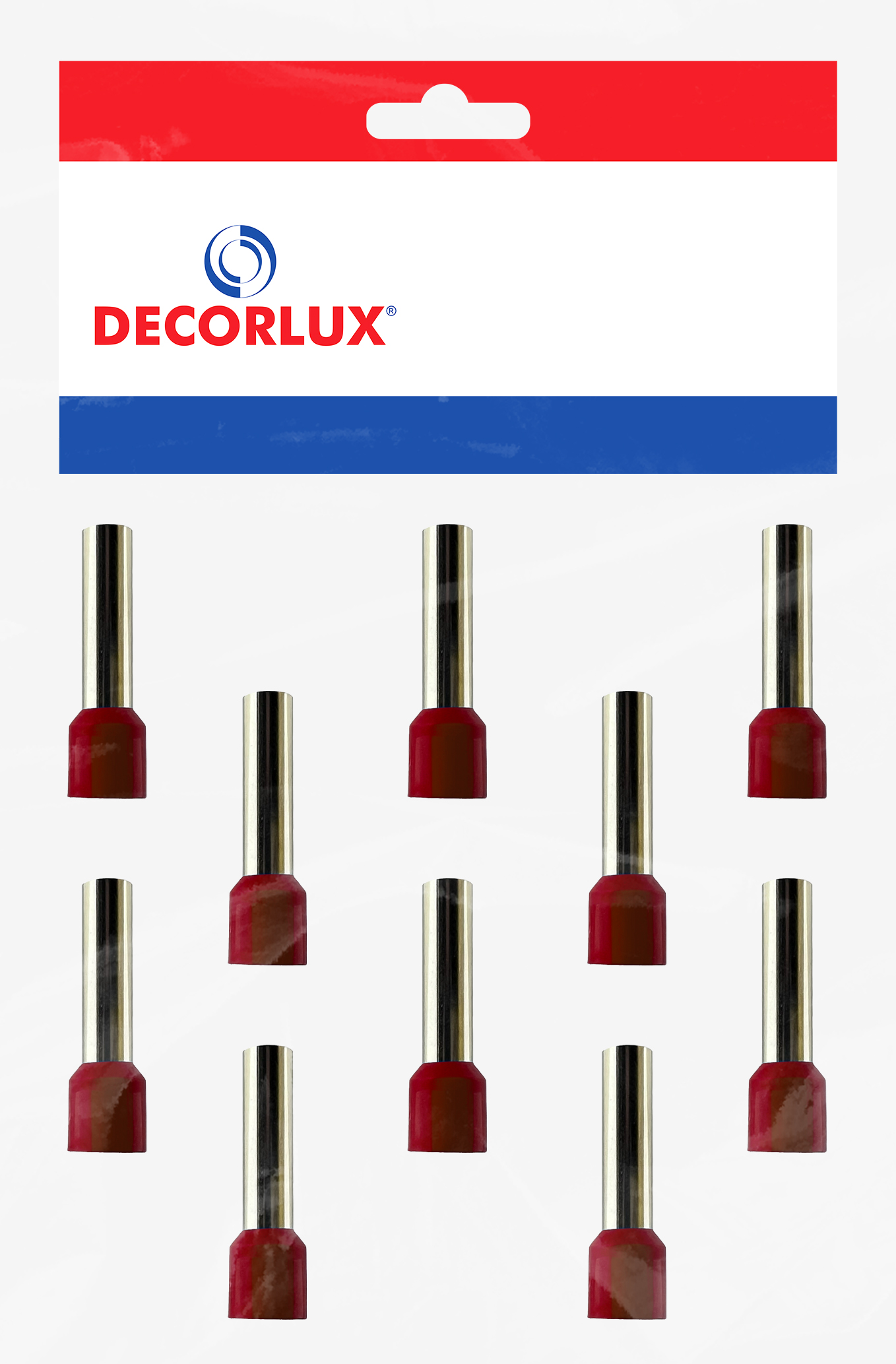 TERMINAL, COBRE ESTANHADO, ILHÓS SIMPLES TUBULAR LONGO 10,0MM² 50A, COR VERMELHO, (BL 10UN)